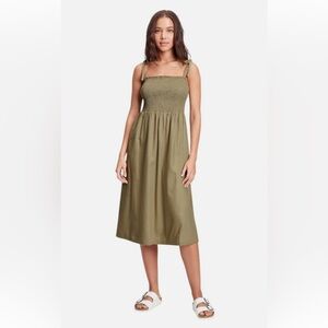 GAP Olive Green Moss Smocked Midi Dress
